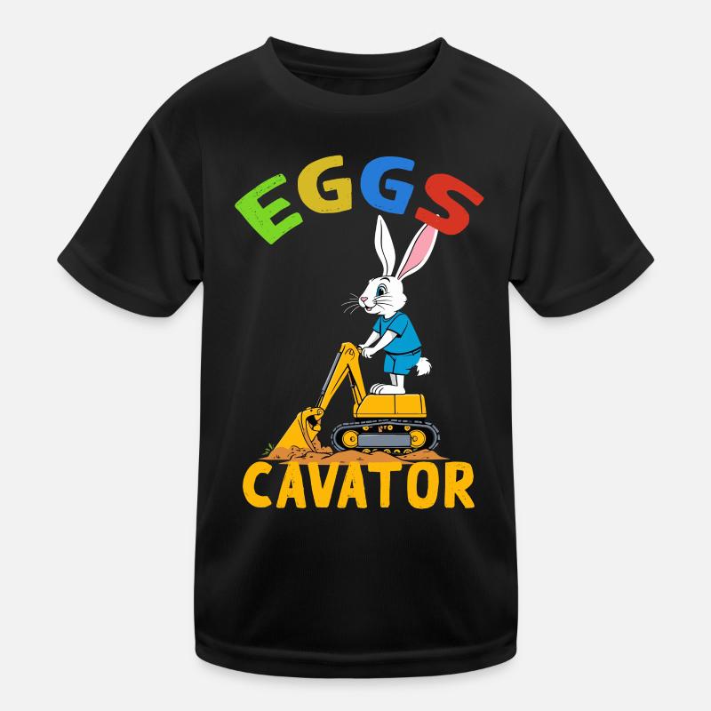 Funny Easter Saying Easter Bunny Excavator Driver Kids Functional T-Shirt
