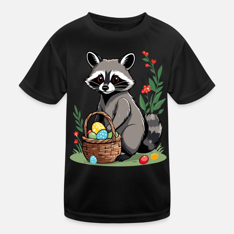 Funny Raccoon Costume Cute Easter Eggs Kids Functional T-Shirt