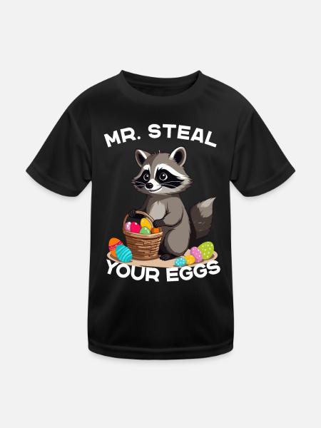 Lustiges Waschbären Eier Dieb Ostern Spruch - Kinder Funktions-T-Shirt - Schwarz - Vorne