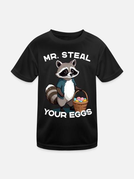 Lustiger Eier Dieb Waschbär Osterhasen Design - Kinder Funktions-T-Shirt - Schwarz - Vorne