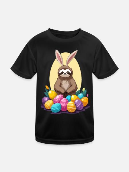 Funny Sloth Easter Bunny Iconic Easter - Kids Functional T-Shirt - black - Front