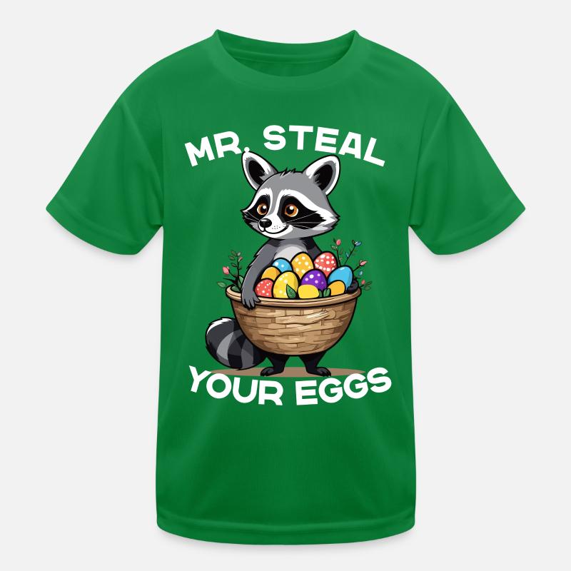 Funny Raccoon Easter Eggs Thief Design Kids Functional T-Shirt