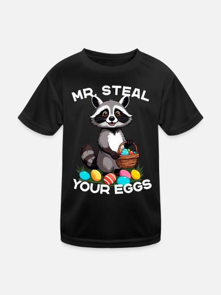 Eier Dieb Lustiges Waschbären Osterdesign - Kinder Funktions-T-Shirt - Schwarz - Vorne