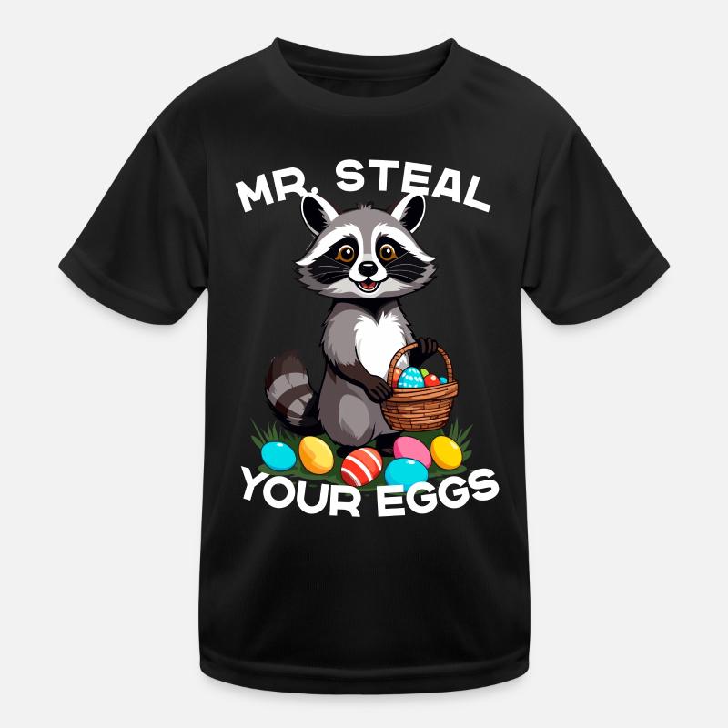 Eier Dieb Lustiges Waschbären Osterdesign Kinder Funktions-T-Shirt