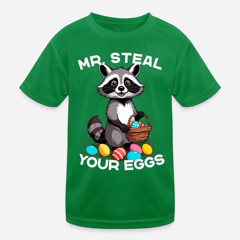 Eggs Thief Funny Raccoon Easter Design Kids Functional T-Shirt