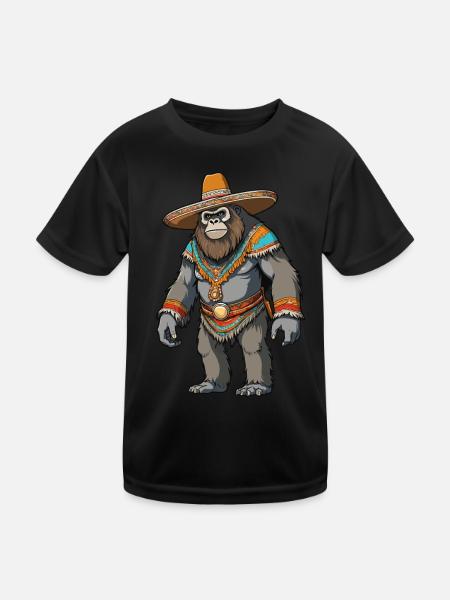 Mexikanischer Bigfoot Sasquatch Sombrero - Kinder Funktions-T-Shirt - Schwarz - Vorne