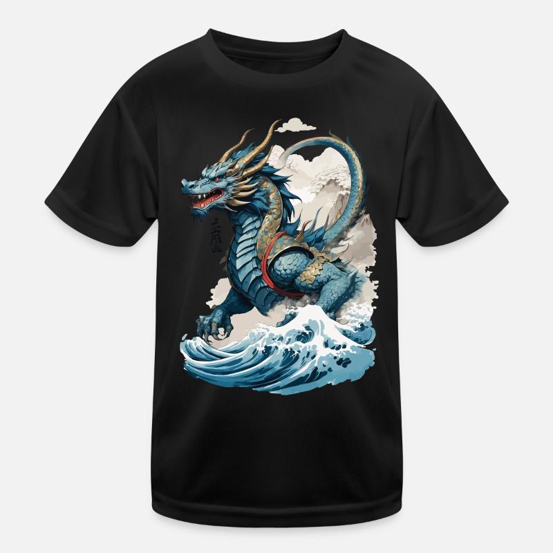 Vintage Ukiyo-E Kunst Japanischer Drache Design Kinder Funktions-T-Shirt