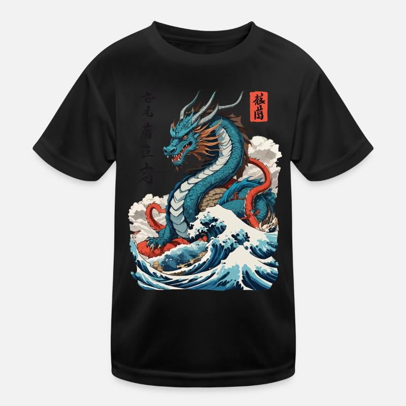 Vintage Ukiyo-E Art Japanese Dragon Design Kids Functional T-Shirt