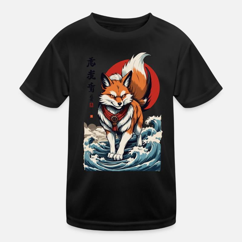 Vintage Ukiyo-E Style Kawaii Renard Japon T-shirt sport Enfant