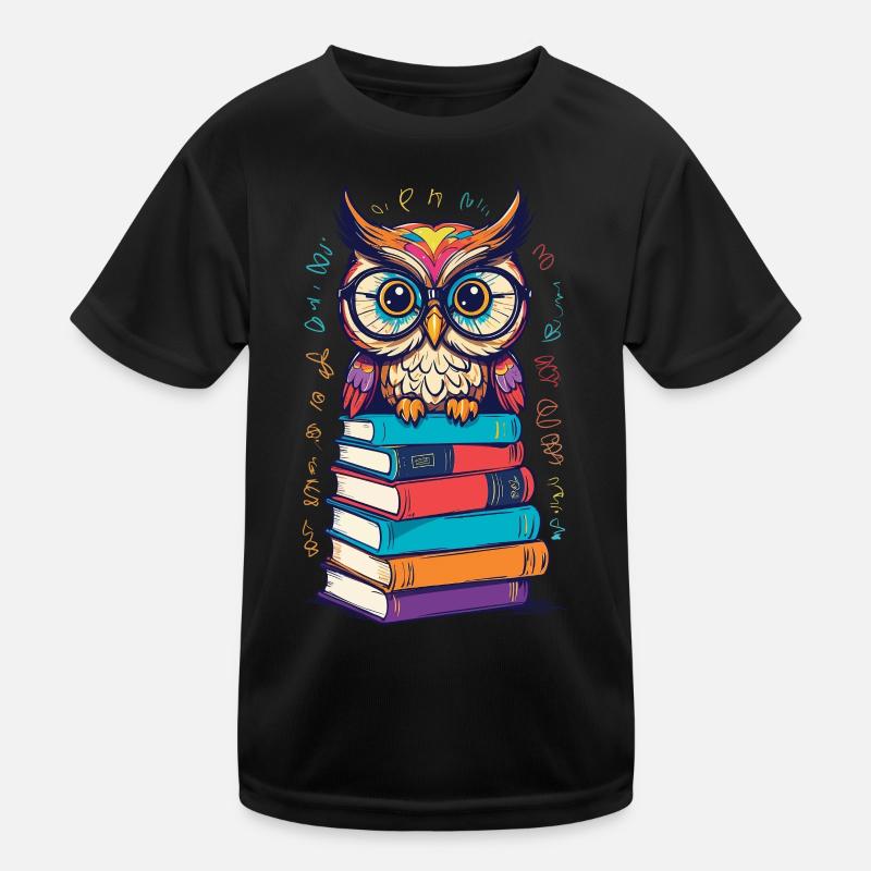 Bücher Eule Begeisterte Leseratte Niedlicher - Kinder Funktions-T-Shirt - Schwarz