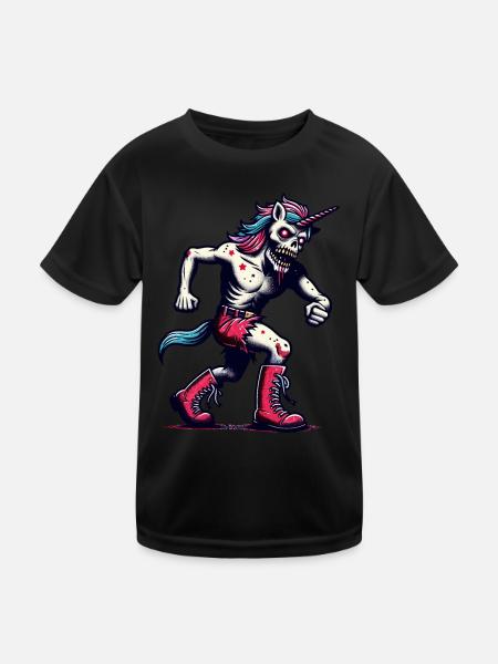Zombie Einhorn Undead Mystical Creature - Kinder Funktions-T-Shirt - Schwarz - Vorne