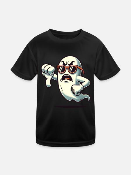 Cool Ghost Gives Thumbs Down Funny Halloween - Kids Functional T-Shirt - black - Front