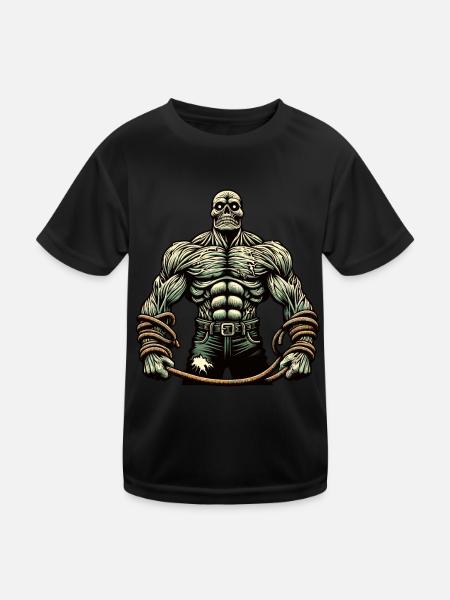 Muskulöser Bodybuilder Halloween Kostüm Deko - Kinder Funktions-T-Shirt - Schwarz - Vorne