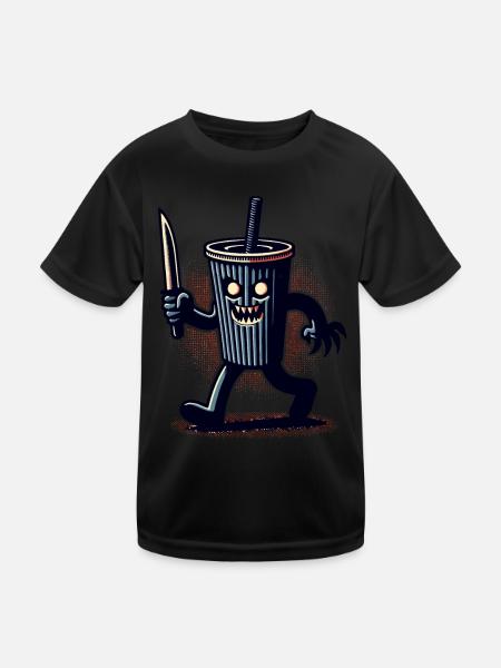 Unheimlicher Psycho Trinkbecher Getränke - Kinder Funktions-T-Shirt - Schwarz - Vorne