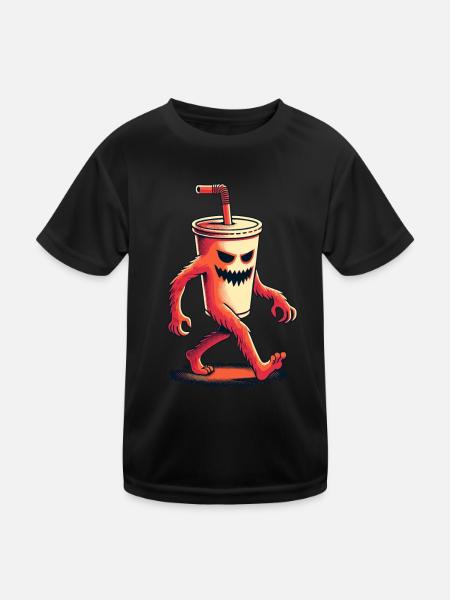 Unheimlicher Monster Trinkbecher Getränke - Kinder Funktions-T-Shirt - Schwarz - Vorne