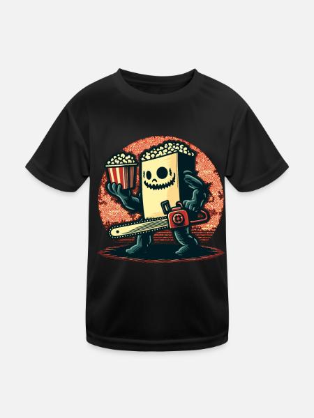 Scary Psycho Popcorn for scary movies - Kids Functional T-Shirt - black - Front
