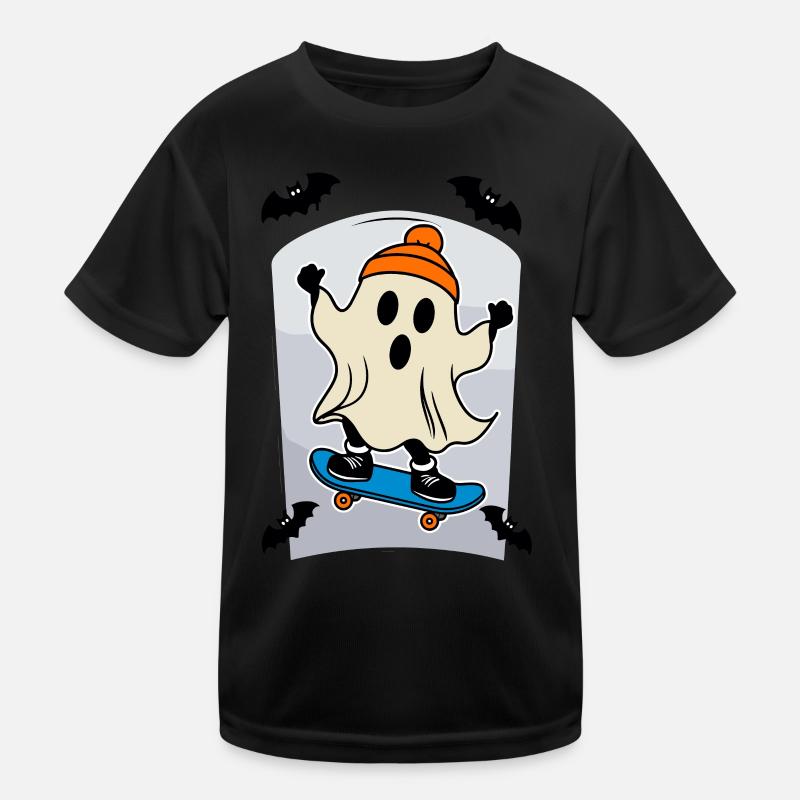 Skateboarding Ghost Lustiges Halloween Design Kinder Funktions-T-Shirt