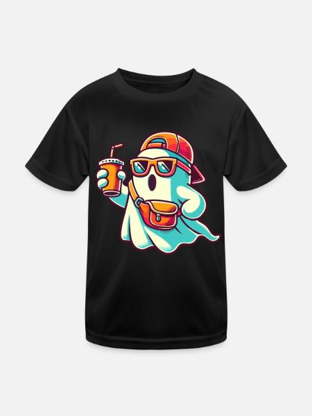 Boo-Jee Gespenst Lustiger Modischer Geist - Kinder Funktions-T-Shirt - Schwarz - Vorne