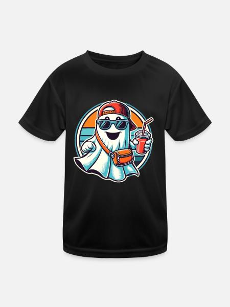 Boo-Jee Gespenst Lustiger Modischer Geist - Kinder Funktions-T-Shirt - Schwarz - Vorne