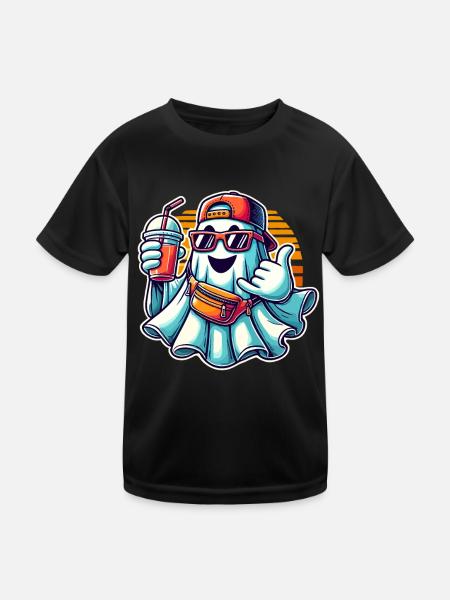 Boo-Jee Gespenst Lustiger Modischer Geist - Kinder Funktions-T-Shirt - Schwarz - Vorne