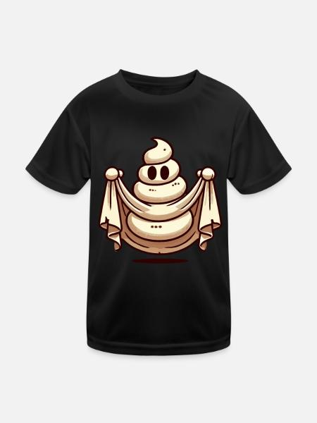 Funny Poop Pile Ghost Bull Sheet Poop - Kids Functional T-Shirt - black - Front