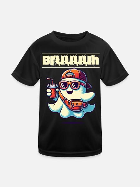 Cool Halloween Ghost Says Bruh - Kids Functional T-Shirt - black