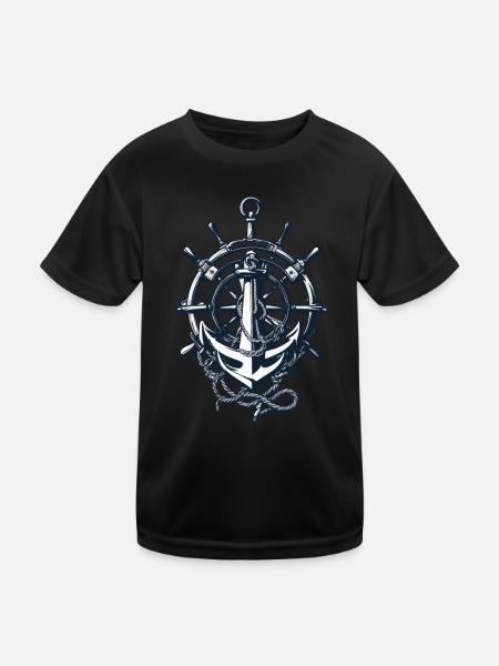 Kapitän Steuerrad Anker Abenteuer Segen - Kinder Funktions-T-Shirt - Schwarz - Vorne
