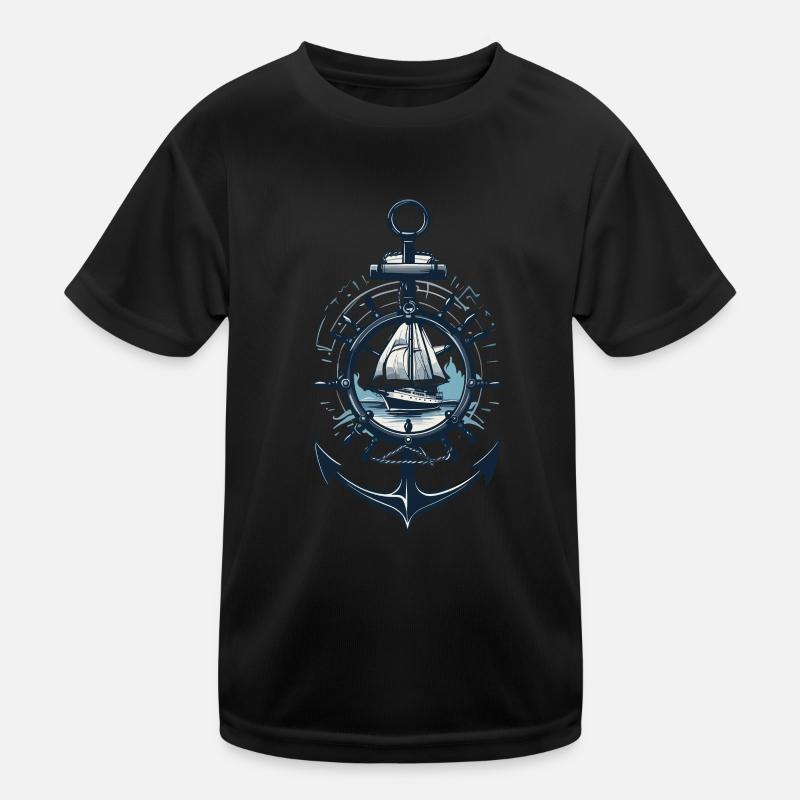 Maritimes Abenteuer Segelboot Anker - Kinder Funktions-T-Shirt - Schwarz