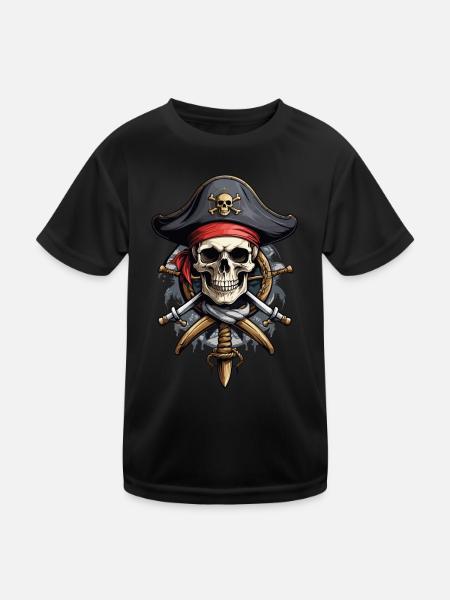 Drapeaux de pirate crâne Jolly Roger costume de pirate - T-shirt sport Enfant - noir - Devant