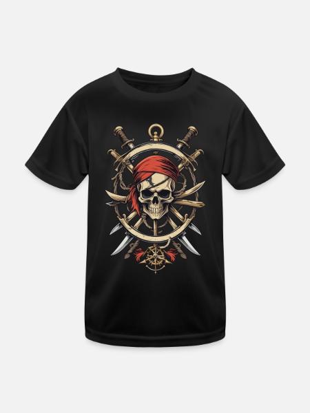 Drapeaux de pirate crâne Jolly Roger costume de pirate - T-shirt sport Enfant - noir - Devant
