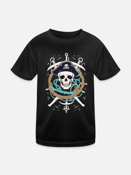 Funny Pirate Outfit Jolly Roger Design - Kids Functional T-Shirt - black - Front