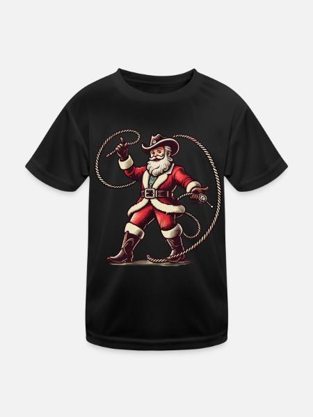 Cowboy Weihnachtsmann Lasso Abenteuer - Kinder Funktions-T-Shirt - Schwarz - Vorne