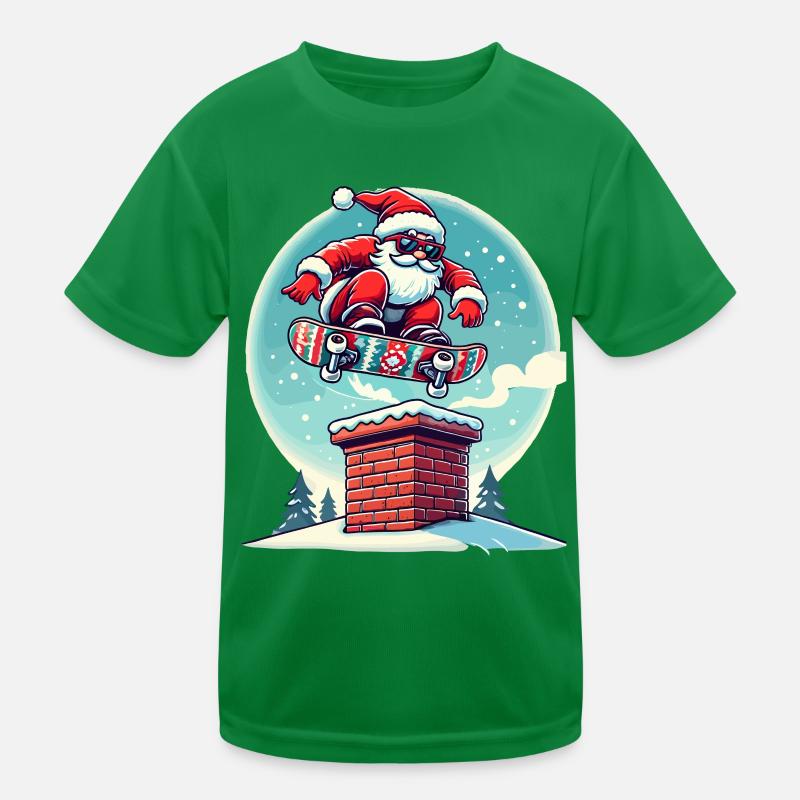 Skateboardender Weihnachtsmann Spaßiger Winter Kinder Funktions-T-Shirt