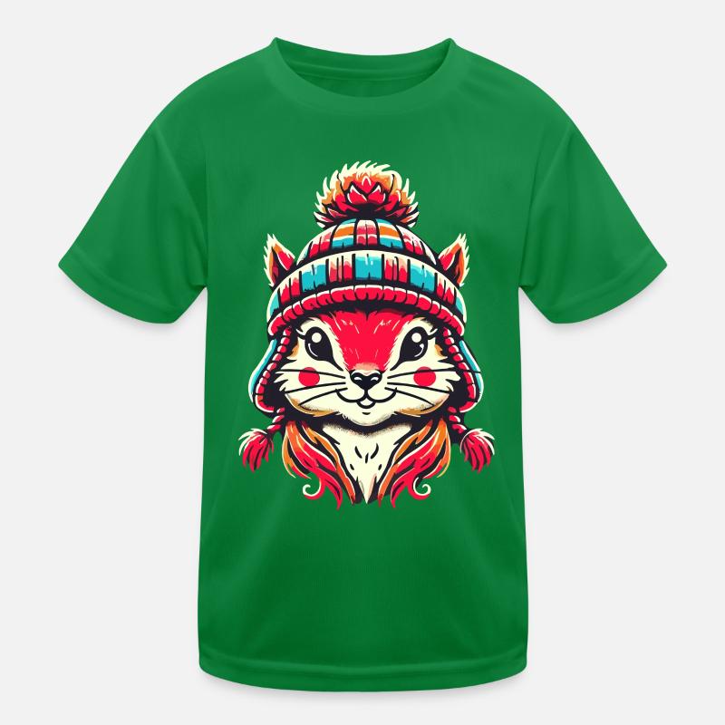 Cheerful squirrel with winter hat Kids Functional T-Shirt