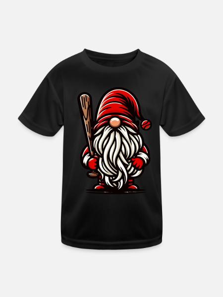 Weihnachtlicher Baseball Gnom Zwerg Sport Fan - Kinder Funktions-T-Shirt - Schwarz