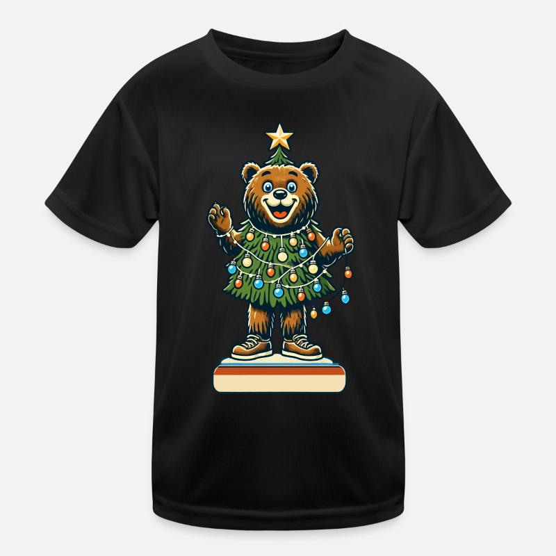 Fröhlicher Bär Mit Weihnachtslichtern Kinder Funktions-T-Shirt