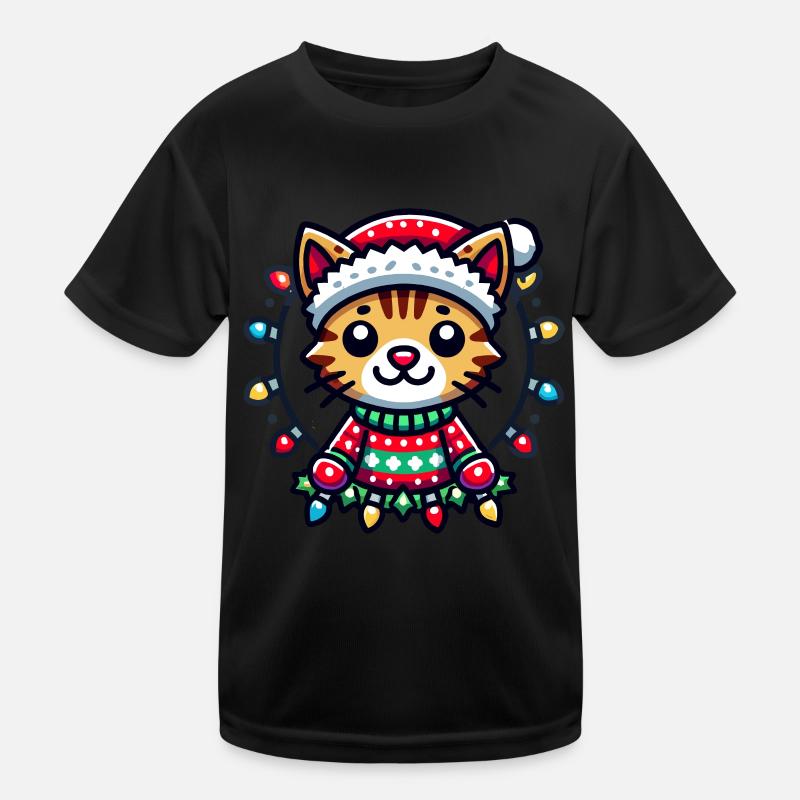 Weihnachtliche Katzenfreude Mit Lichtern Kinder Funktions-T-Shirt