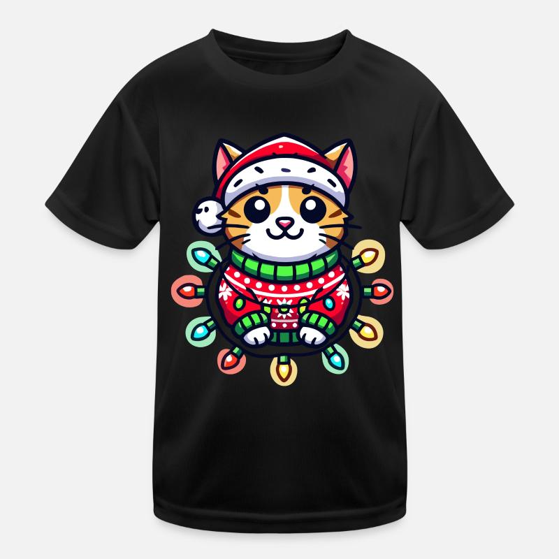 Weihnachtliche Katze Im Pullover Mit Lichtern Kinder Funktions-T-Shirt