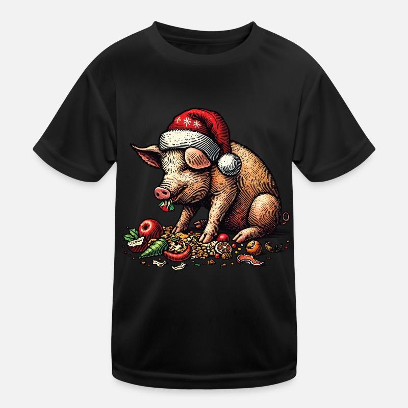Christmas pig with festive appetite Kids Functional T-Shirt