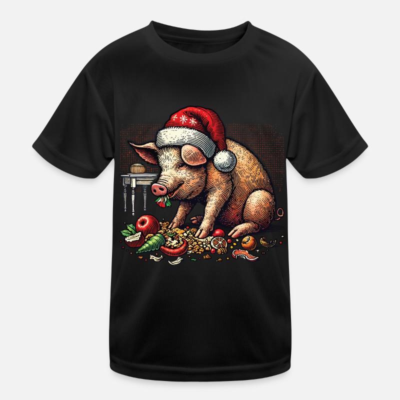 Cochon de Noël gourmand avec chapeau T-shirt sport Enfant