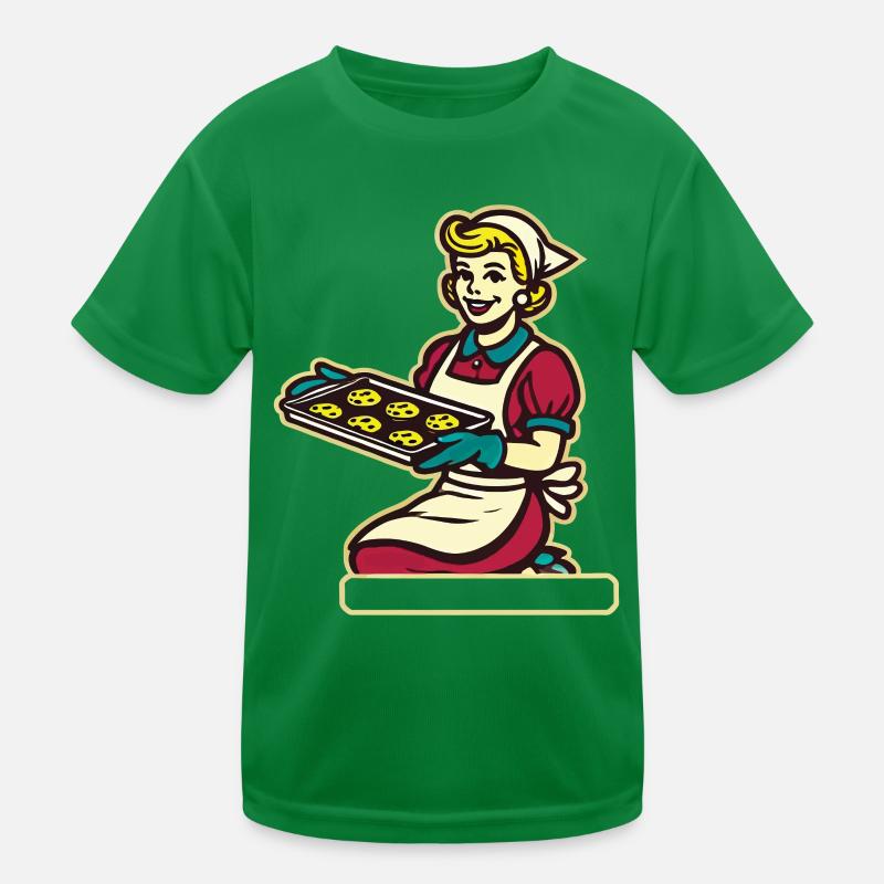 Retro Bäckerin Mit Kekstablett Design Kinder Funktions-T-Shirt