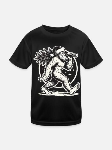 Weihnachtlicher Bigfoot Mit Tannenbaum - Kinder Funktions-T-Shirt - Schwarz - Vorne