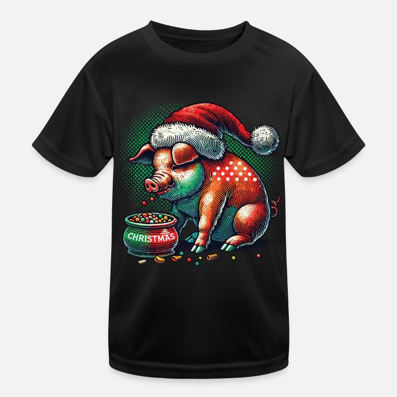 Christmas greedy pig with cap Kids Functional T-Shirt