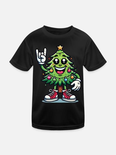 Lustiger Weihnachtsbaum Mit Rockhand - Kinder Funktions-T-Shirt - Schwarz