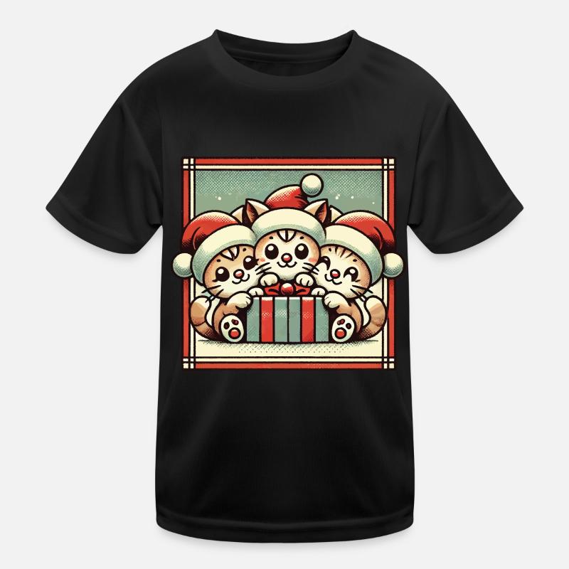Cute Cats Christmas Retro Charm - Kids Functional T-Shirt - black