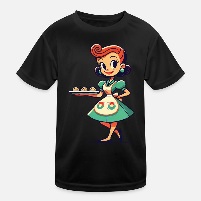 Retro Hausfrau Mit Kekstablett Kinder Funktions-T-Shirt