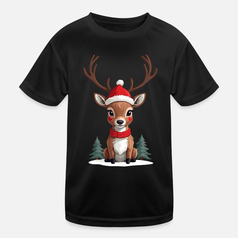 Fröhliches Weihnachten Rentier Illustration Kinder Funktions-T-Shirt