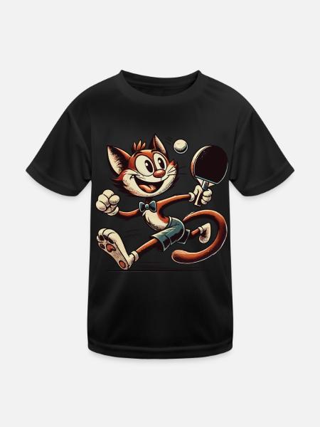 Drôle Chat de dessin animé rétro jouant au tennis de table - T-shirt sport Enfant - noir - Devant