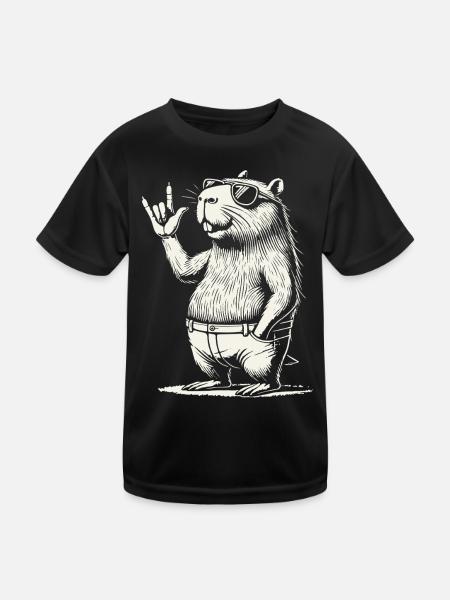 Funny Rock Music Capybara Concert Party - Kids Functional T-Shirt - black - Front