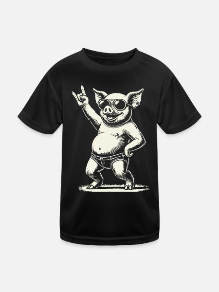 Funny Rock Music Pig Heavy Metal Festival - Kids Functional T-Shirt - black - Front